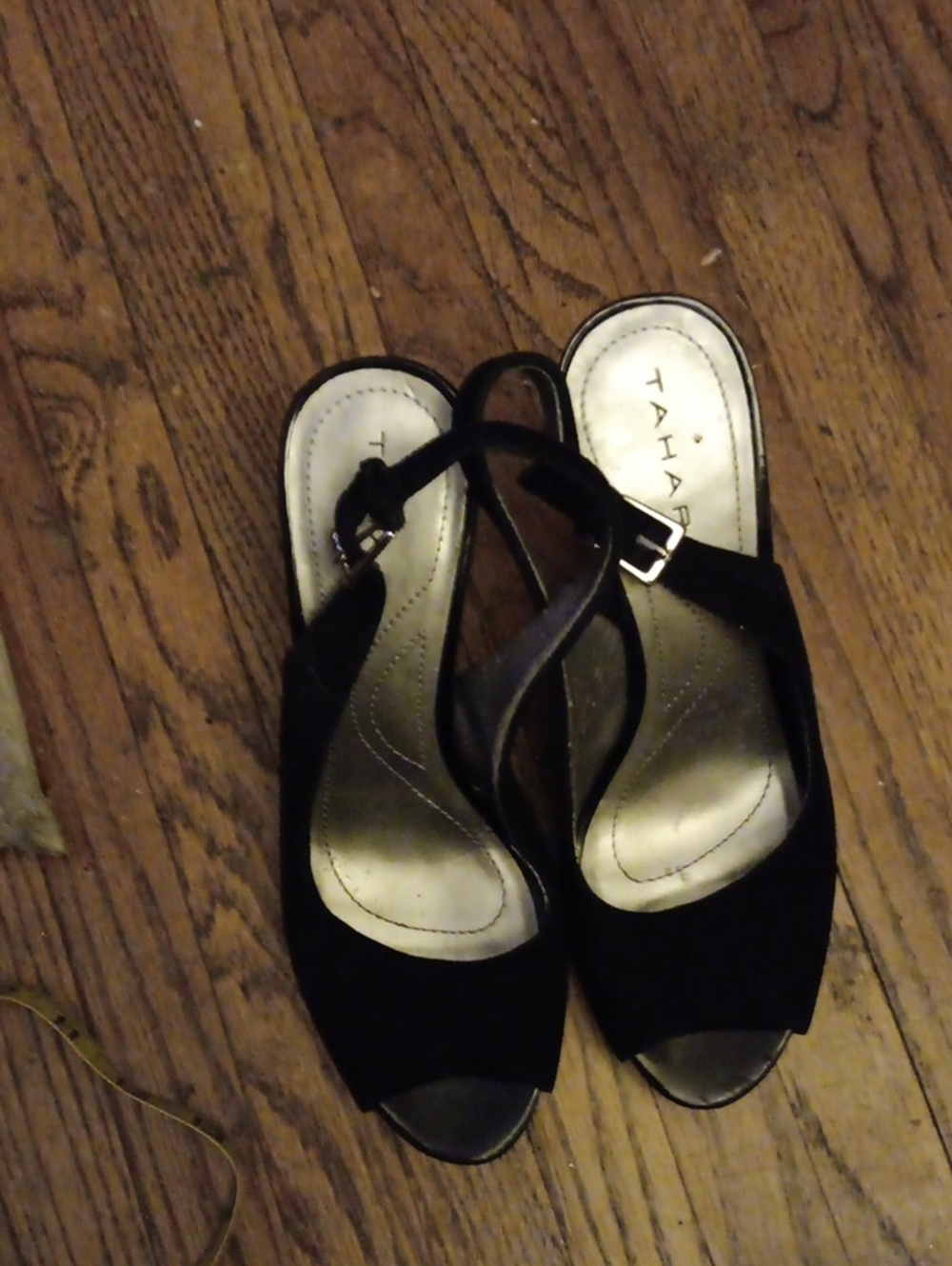 Tahari Black Suede Open-Toe Slingback Pumps